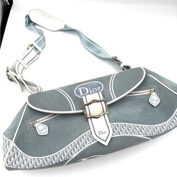 Dior Handbags - Dior Galliano Blue East West Baguette Saddle Bag